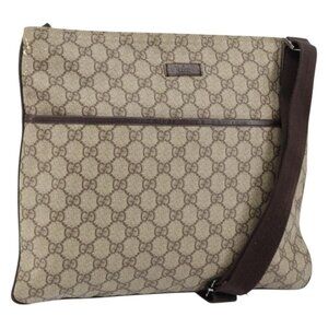 Authentic GUCCI GG Supreme Shoulder Bag PVC Leather Beige Silver 141198